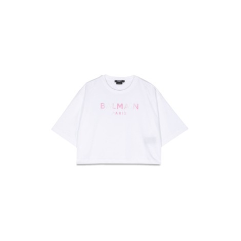 balmain logo dropped shoulder short t-shirt