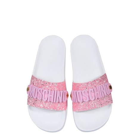 moschino lettering logo slide sandals