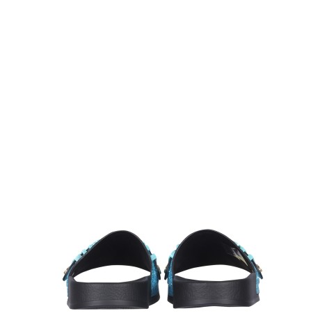 moschino lettering logo slide sandals