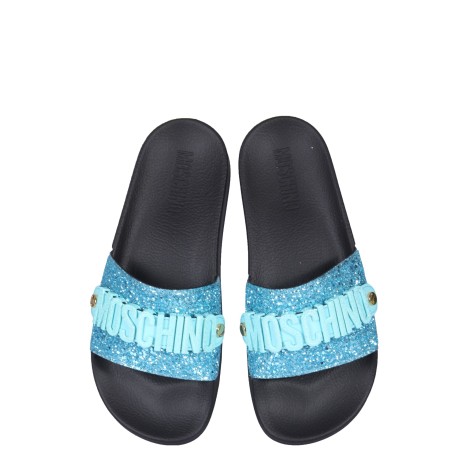 moschino lettering logo slide sandals