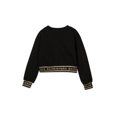 balmain cropped sweatshirt logoed cuffs and waistband