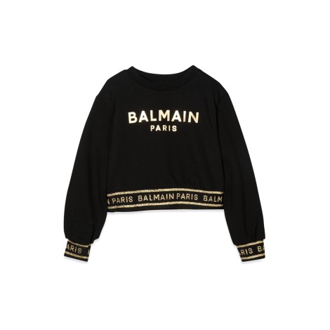 balmain cropped sweatshirt logoed cuffs and waistband