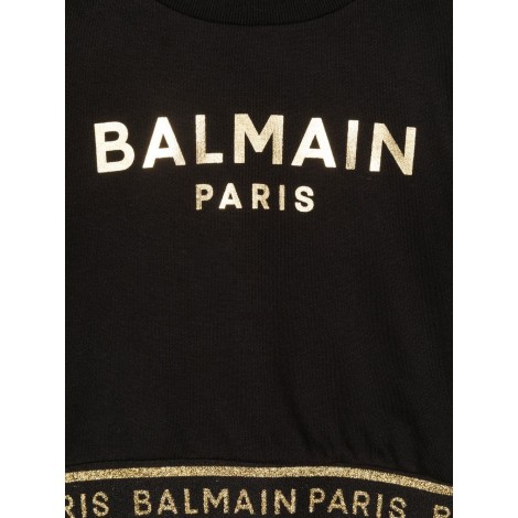 balmain cropped sweatshirt logoed cuffs and waistband