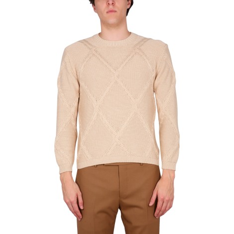 ballantyne cotton cable stitch crew neck sweater