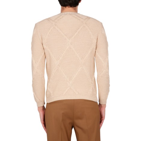 ballantyne cotton cable stitch crew neck sweater