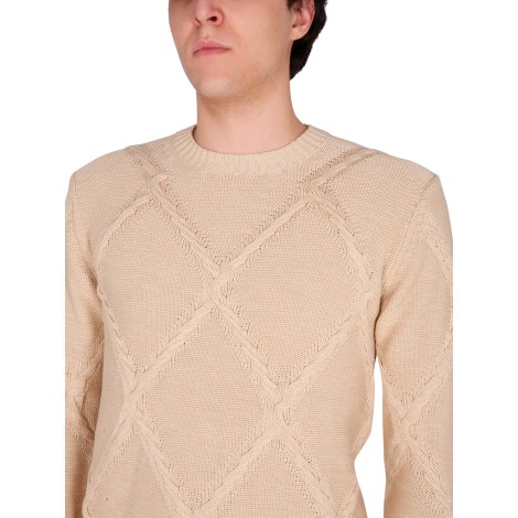 ballantyne cotton cable stitch crew neck sweater