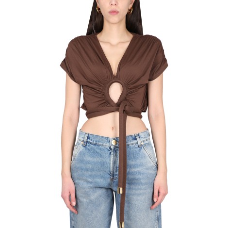 balmain draped jersey crop-top