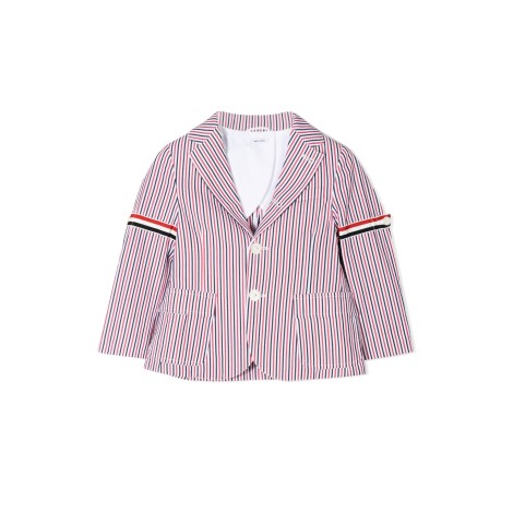 thom browne patch pocket sport coat w/ rwb armbands in seersucker stripe