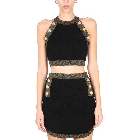 balmain crop top with embossed buttons