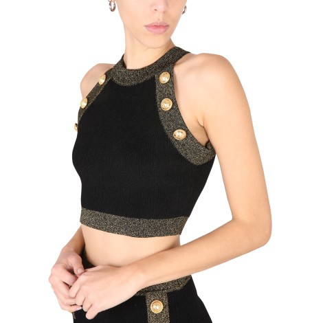 balmain crop top with embossed buttons