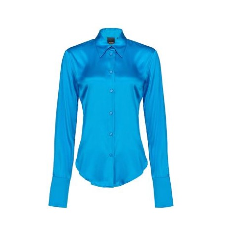 Camicia CRIMINALE, di Pinko, da donna, colore blu. Modello stretch, in  satin. Caratterizzato da colletto e chiusura con bottoni. Polsini con  bottone. Vestibilità regolare.