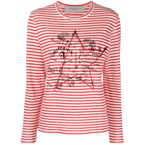 Golden Goose `Golden` Striped Long Sleeve T-Shirt With Embroidery