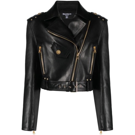 Balmain Cropped Belted Leather Biker Jacket