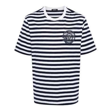 Versace `Versace Nautical Emblem` Embroidery Striped T-Shirt