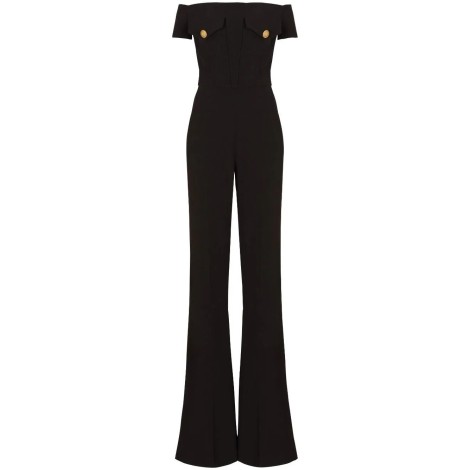 Balmain Off-Shoulders Flare Jumpsuit