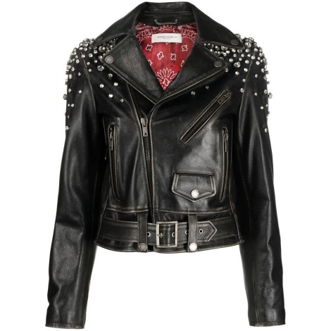 Golden Goose `Golden` Leather Jacket With Crystals Stones