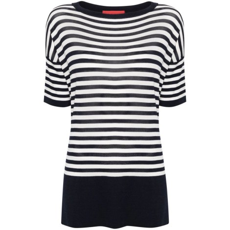 Wild Cashmere Striped Half-Sleeve Boat-Neck Sweater