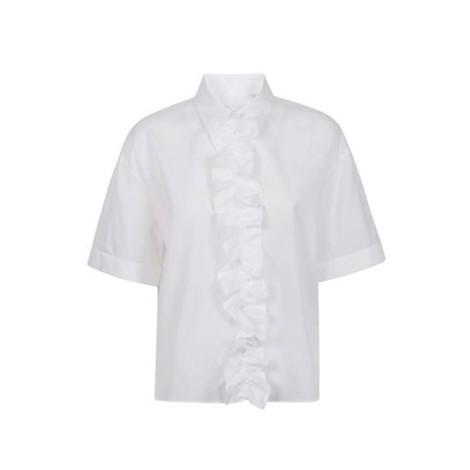 Camicia di Robert Friedman, da donna, colore bianco. Modello colletto classico, con rouches frontale e maniche corte ampie. 