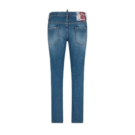 Jeans di Dsquared2, da uomo, colore denim. Modello cool guy slim, realizzato in cotone elasticizzato. Applicazione posteriore con logo, effetto vintage nelle cosce, dettagli con strappi, taglio slim, chiusura con bottone e zip nascosta. 