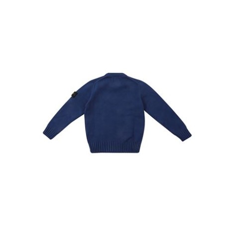 Maglione di Stone Island da bambino, color bluette. Modello girocollo, con fondo e polsi a costine e logo applicato. 