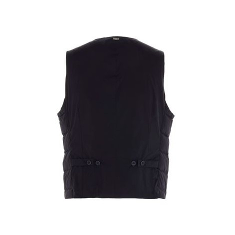 Gilet da uomo di Herno Legend, colore blu. Realizzato nel tessuto iconico Herno: materiale in nylon 20 denari a prova di piuma. Questo materiale ha un trattamento resistente alla pioggia (WR). Modello opaco, imbottito, con taschino filetto al petto e