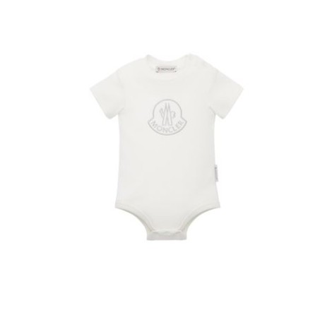 Body di Moncler Kids, colore bianco. Modello girocollo e maniche corte. Logo frontale. 