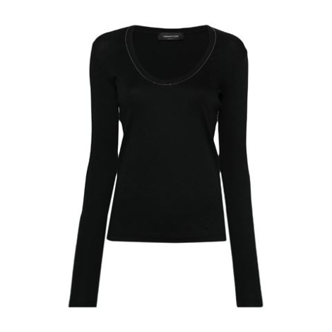 Maglia di Fabiana Filippi, da donna, colore nero. Modello misto cotone, design elasticizzato a coste, orlo con perline. Scollo ampio e maniche lunghe. 