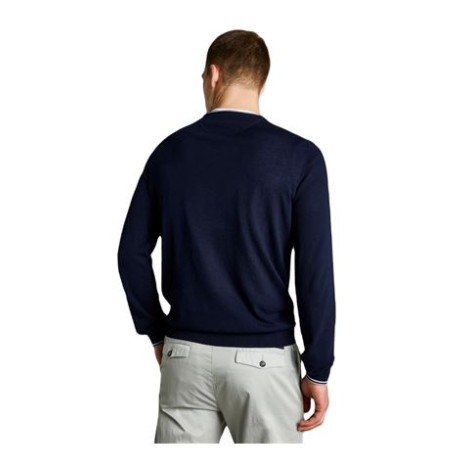 Maglia di Fay, da uomo, colore blu. Modello a maniche lunghe, realizzato in maglia rasata di cotone. Caratteizzato da profili a costine con righe a contrasto e dettaglio etichetta logo sul fondo. Collo tondo. Vestibilità regolare. 