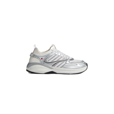 Sneakers di Dsquared2, da uomo, colore bianco. Design a inserti, pannelli in rete, stampa con foglia d'acero, punta tonda, chiusura frontale con lacci, linguetta con logo stampato, caviglia stile calzino, chiusura con doppia linguetta e suola chunky in go