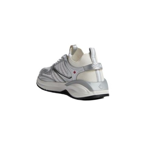 Sneakers di Dsquared2, da uomo, colore bianco. Design a inserti, pannelli in rete, stampa con foglia d'acero, punta tonda, chiusura frontale con lacci, linguetta con logo stampato, caviglia stile calzino, chiusura con doppia linguetta e suola chunky in go