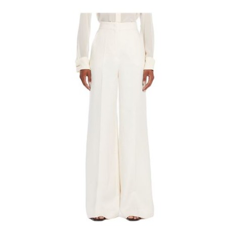 Pantalone HANGAR, di  Max Mara, da donna, colore bianco. Modello wide leg in leggero tessuto diagonale di puro lino. D'ispirazione sartoriale caratterizzata da linea ampia sulla gamba, piega stirata e tasche alla francese sui fianchi. Rifinito c