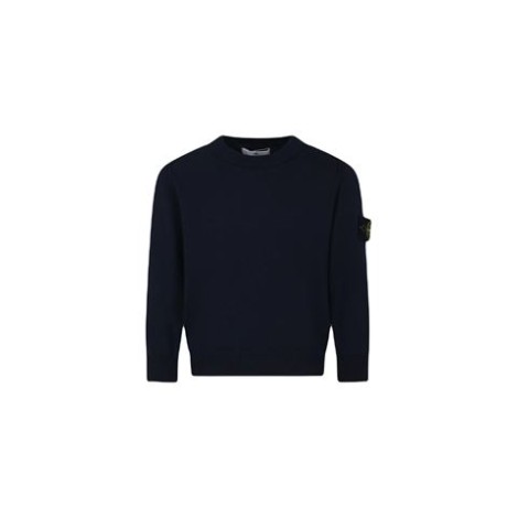 Maglione di Stone Island kids, colore blu, realizzato in cotone. Maniche lunghe, con girocollo, polsini e orlo a costine. Iconico patch con bussola e logo applicato sulla manica. 