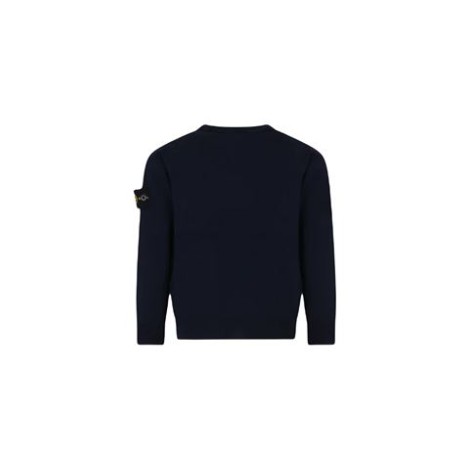 Maglione di Stone Island kids, colore blu, realizzato in cotone. Maniche lunghe, con girocollo, polsini e orlo a costine. Iconico patch con bussola e logo applicato sulla manica. 