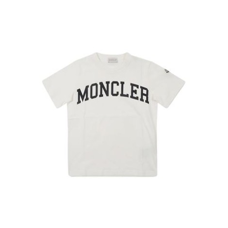 T-shirt di Moncler Kids, colore bianco. Modello girocollo e maniche corte. Scritta logo a contrasto. 