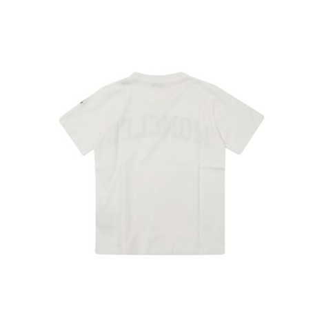 T-shirt di Moncler Kids, colore bianco. Modello girocollo e maniche corte. Scritta logo a contrasto. 