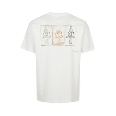 T-shirt di C.P. Company, da uomo, colore bianco. Realizzzata in cotone bianco con jersey leggero, stampa logo sul davanti, stampa logo sul retro, girocollo, maniche corte, orlo diritto. 