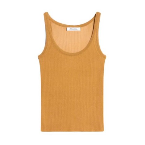 Top di Max Mara da donna, color cuoio. Modello smanicato in pregiato filato di pura seta, caratterizzato da una lavorazione a costine piatte. Spalline sottili e ampio scollo a giro davanti e sul retro. 