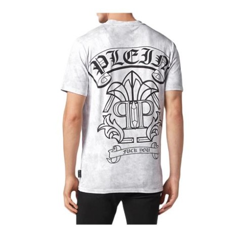 T-shirt di Philippe Plein, da uomo, colore bianco. Modello a maniche corte, realizzato in cotone. Caratterizzato da motivo tie-dye, e stampa grafica teschio sul davanti e sul retro stampa logo. Scollo tondo. Vestibilità regolare. 