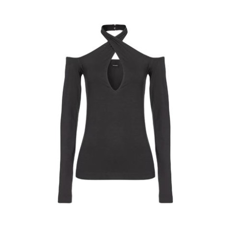 Maglia di Pinko da donna, nero. Modello in jersey stretch, scollo off-shoulder, dettaglio cut-out davanti, bottoni sul colo, maniche lunghe e foro per pollice. 