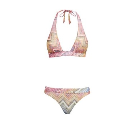 Bikini da donna in tessuto zig zag, motivo chevron dégradé , topcon fascia di sostegno e slip sgambato con cintura doppiata.  