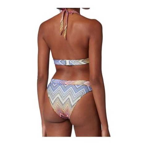 Bikini da donna in tessuto zig zag, motivo chevron dégradé , topcon fascia di sostegno e slip sgambato con cintura doppiata.  