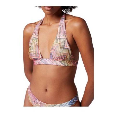 Bikini da donna in tessuto zig zag, motivo chevron dégradé , topcon fascia di sostegno e slip sgambato con cintura doppiata.  