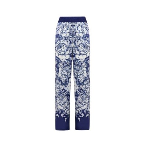 Pantalone di Blugirl, da donna, colore bianco e blu. Modello morbido con vita elasticizzata. Stampa rose a contrasto all-over. 