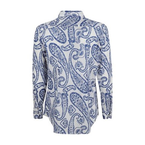 Camicia di Etro, da uomo, colore bianco e blu. Realizzata in cotone impreziosita da una stampa Paisley bandana all over a contrasto. Colletto a punta, maniche lunghe e polsini con doppio bottone. Vestibilità regolare. 