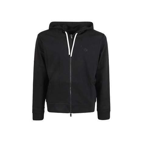 Felpa full zip con cappuccio di Emporio Armani colore nero con logo ricamato a contrasto  