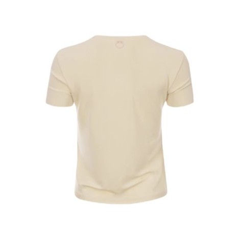 Maglia a maniche corte di Pinko di colore crema in tessuto interlock fluido , scollo a giro , vestibilità slim.  