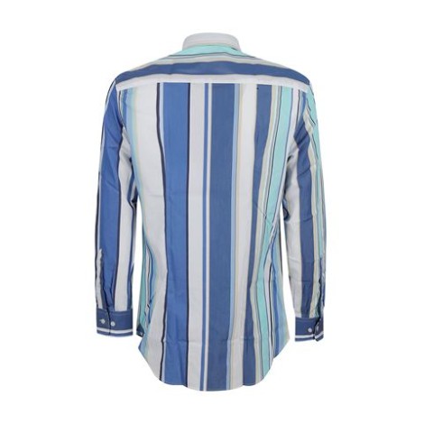 Camicia di Etro, da uomo, nei toni dell'azzurro. Realizzata in cotone. Colletto classico, maniche lunghe e chiusura con bottoni. Decorata da una stampa a righe è impreziosita dal Pegaso simbolo della Maison. Vestibilità regolare. 