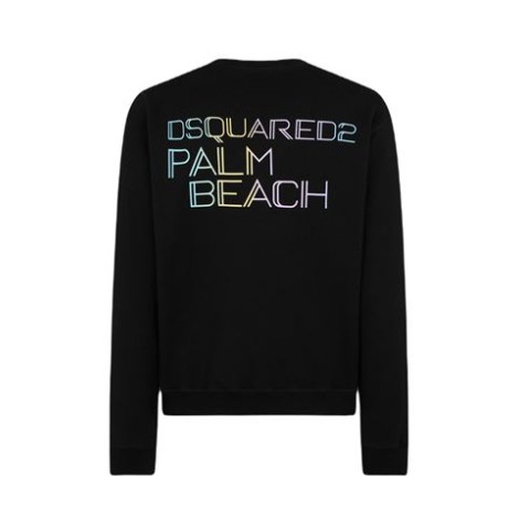 Felpa di PALM BEACH, di Dsquared2, da uomo, colore nero. Modello girocollo e maniche lunghe. Logo  e scritte multicolore fronte e retro. Vestibilità regolare. 