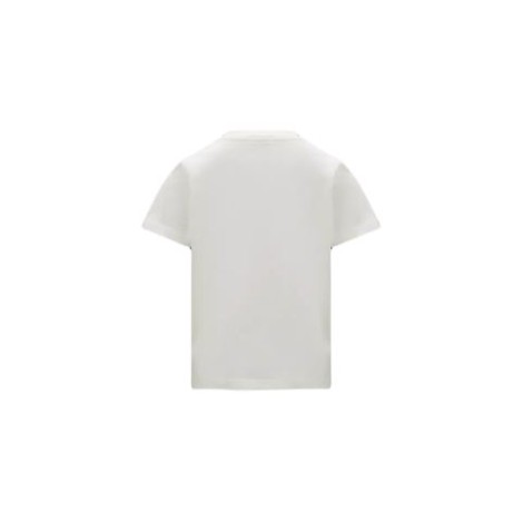 T-shirt girocollo di Moncler realizzata in jersey di colore bianco maniche corte con grande stampa logata sul davanti.   