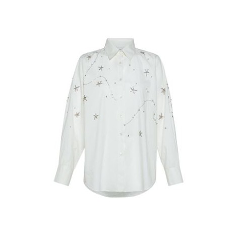 Camicia di Forte_Forte, da donna, colore bianco. Modello tinta unita con ricamo stelle. Colletto classico, maniche lunghe e chiusura frontale con bottoni. Vestiblità regolare. 